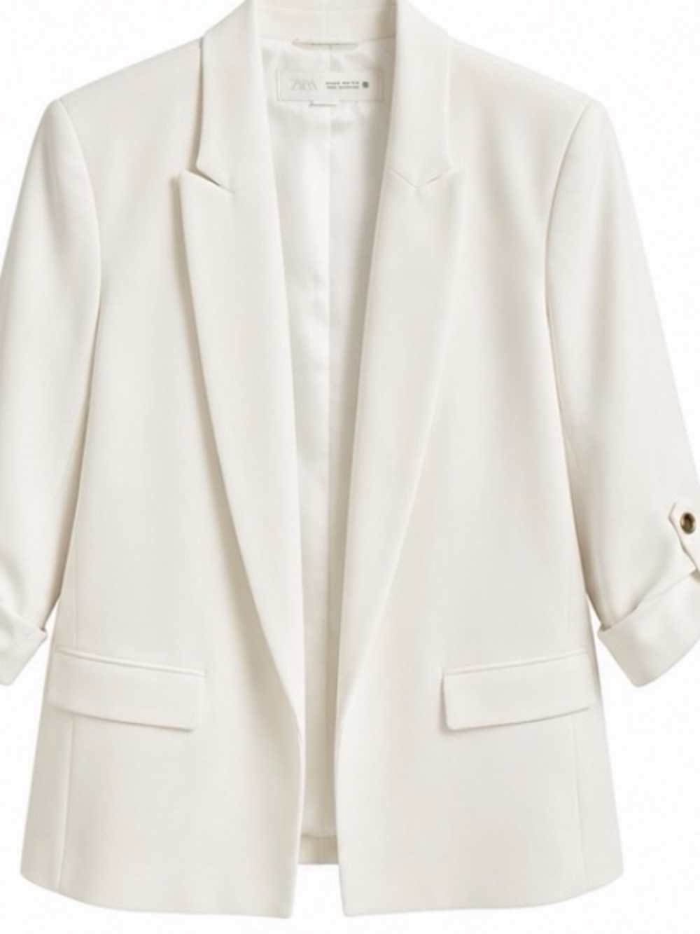Zara White Open-Front Relaxed Blazer